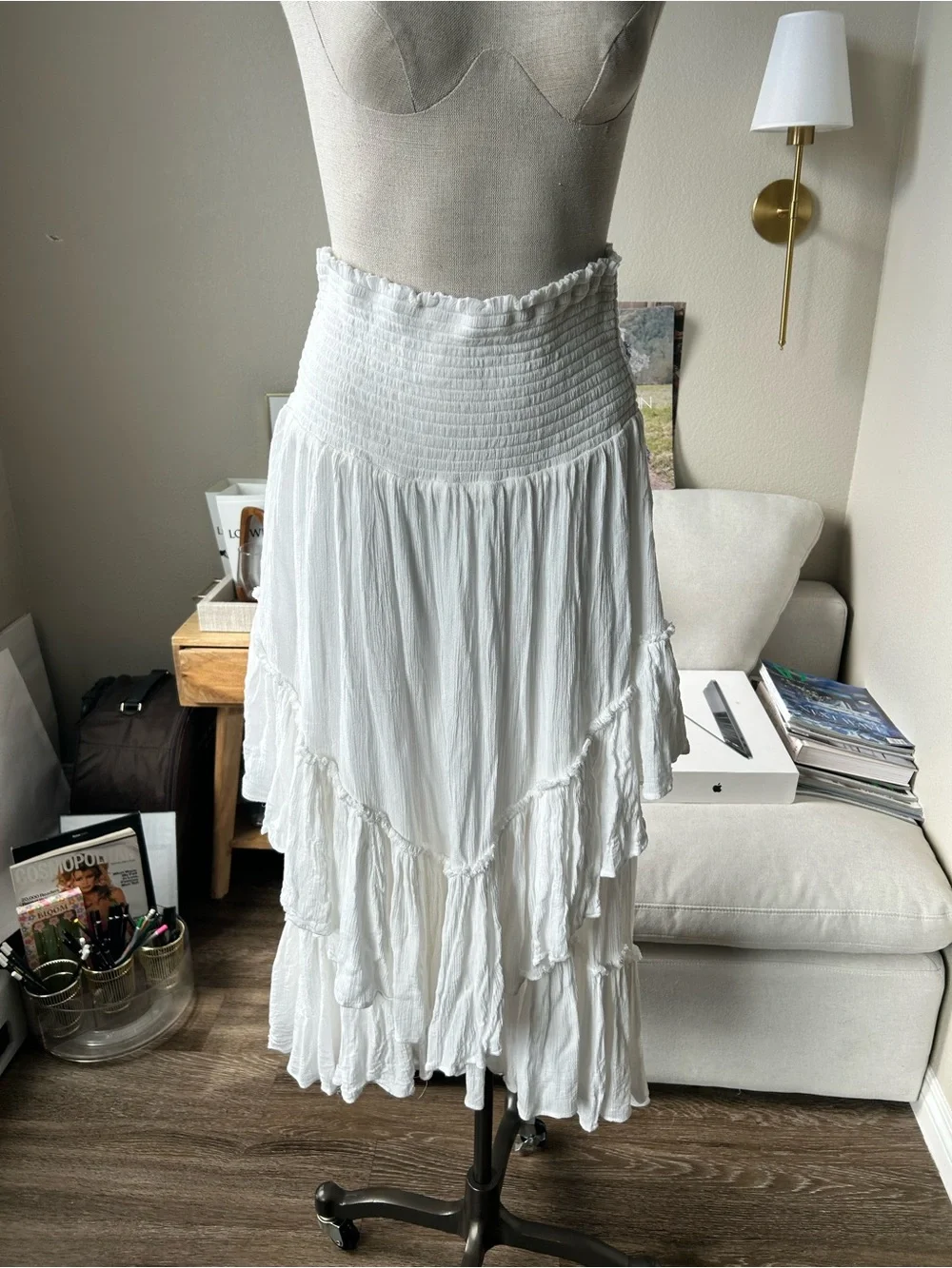 Free people White Strapless Tiered Midi Dress